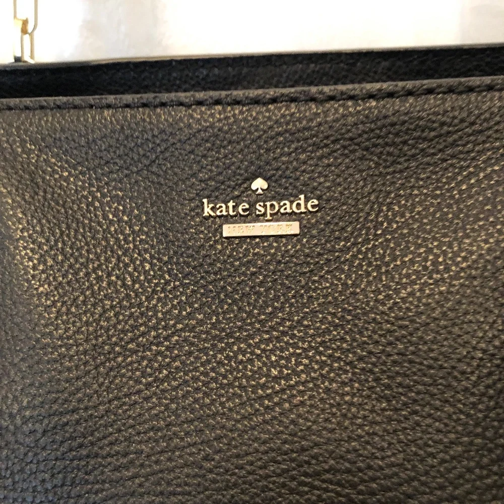 Kate Spade Vivian Tote Black Pebbled Leather Shoulder Bag Gold Chain NWT